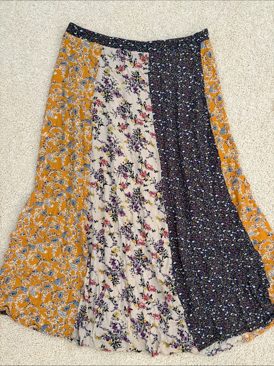 NATURAL LIFE Dresses & Skirts - Natural Life Boho Floral Patchwork Midi Skirt Yellow Blue Size XL A-line